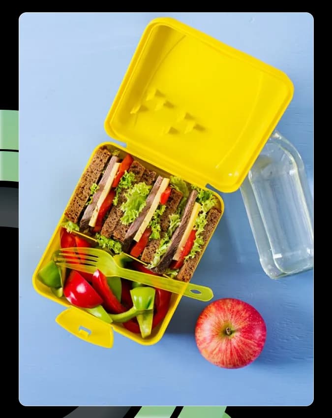 Healthy lunch box with fruits and vegetables