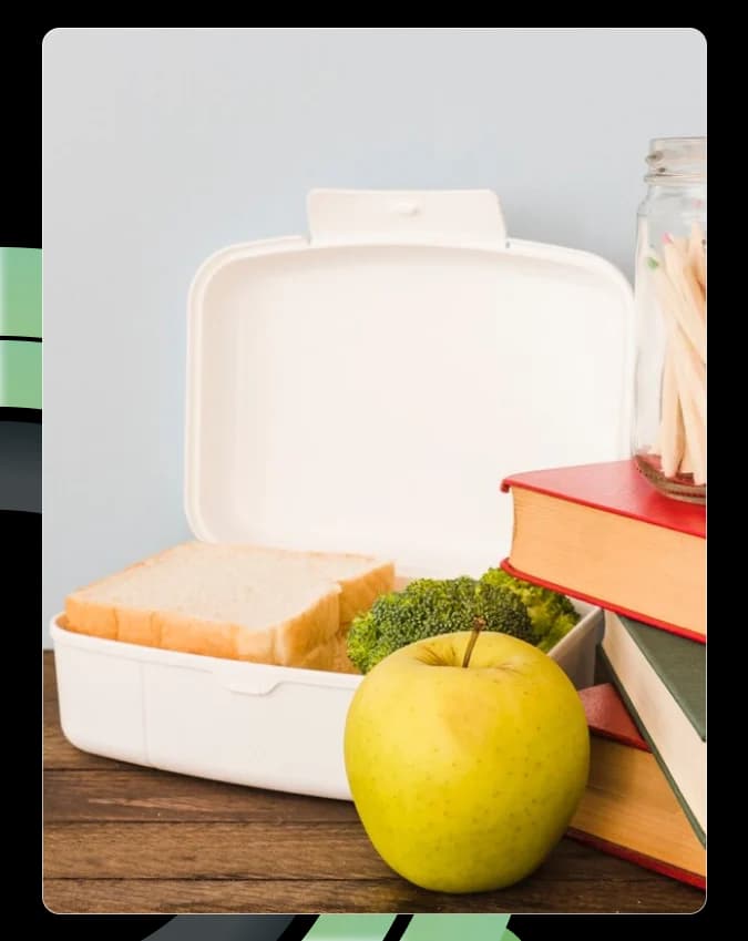 Healthy lunch box with fruits and vegetables